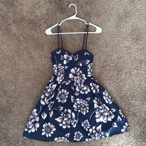 Navy Blue Floral Corset Dress
